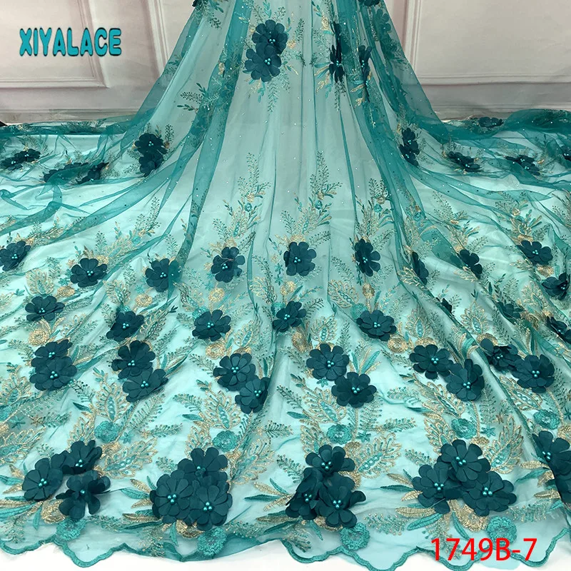 Нигерийская вышитая бисером кружевная ткань Высокое качество африканская 3D чистая Кружевная Ткань Свадебный Французский тюль кружевной материал для платья YA1749B-1