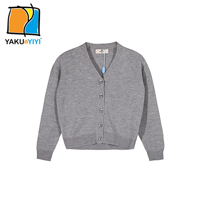 YKYY YAKUYIYI Casual Girls font b Sweater b font Fashion Solid Light Gray Baby Cardigan Kids