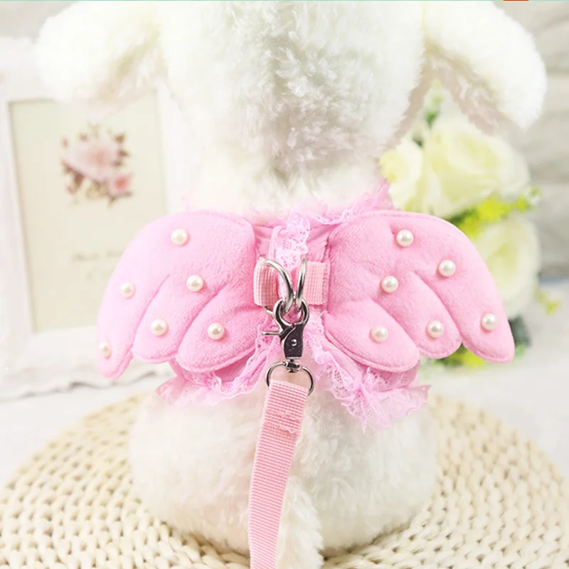 

Small Dog Harness and Leash Set Angel Wing Pet Cat Vest Harness with Lace Mesh Padded for Small Puppy Dogs Chihuahua Yorkies