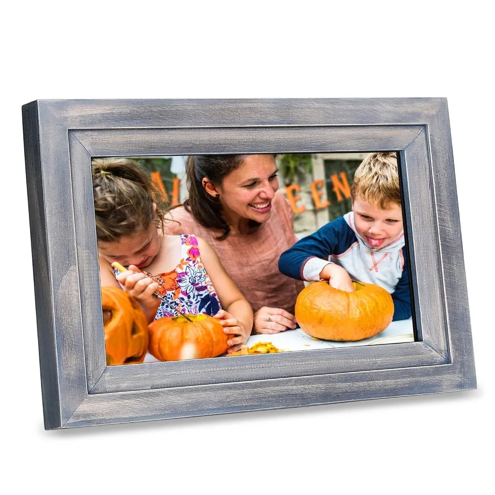 

iDeaPLAY 10.1" 8GB WiFi Digital Photo Frame Wood Picture Album with iOS Android App Support SD Card and USB Stick