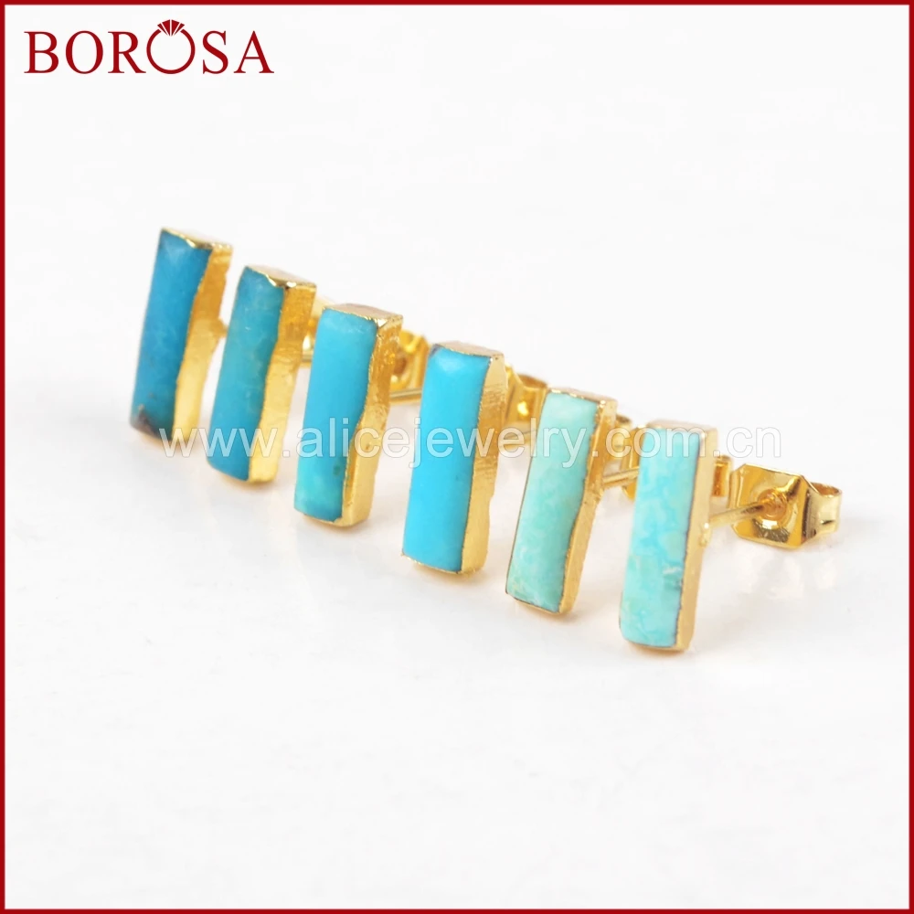 BOROSA натуральные серьги-гвоздики Drusy, прямоугольных золотых цветов, натуральные синие камни Друза, серьги-гвоздики для женщин G1274