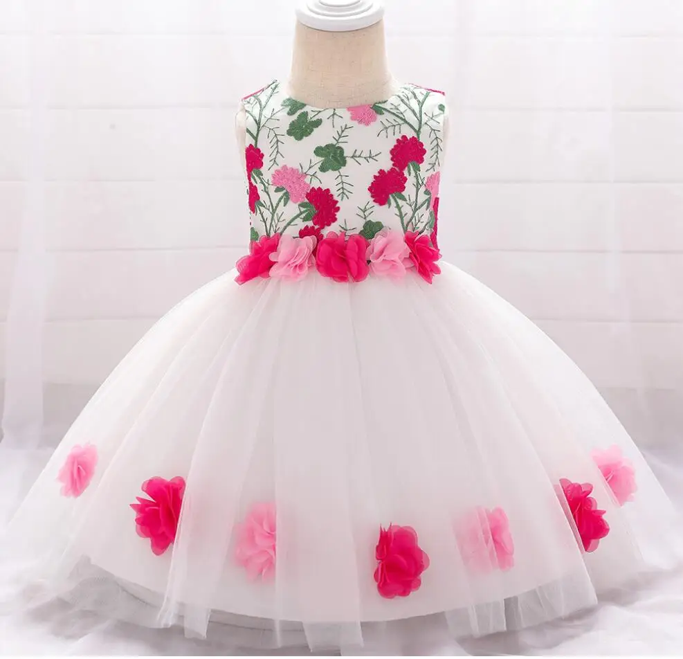 New infant Baby Girl Dress flower Baptism Dresses for Girls one years birthday party wedding baby clothes full moon dress