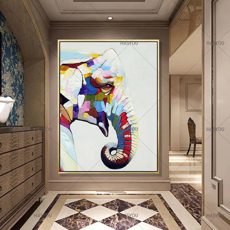 JYJ-Quality-Cartoon-Elephant-Canvas-Wall-Art-Picture-Handpainted-Modern-Abstract-Oil-Painting-Home-Decor-Gift (3)
