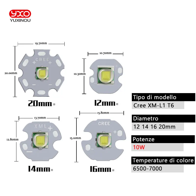 1 шт. CREE XML XM L T6 LED U2 10 Вт белый светодиодный эмиттер высокой мощности с печатной