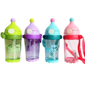

450ml Baby Kids Children Cartoon Animal School Drinking Water Straw Bottle Straw Sippy Cup With Shoulder Strap