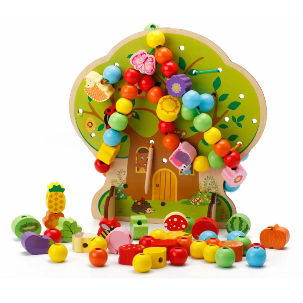 

New Colorful Multifunction Tree Wooden Toys Create Education Wooden Toys Animal Fruit Beads Montessori Toy For Children Gifts