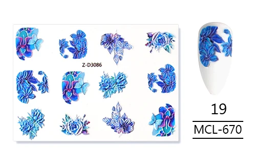 1 шт 3D акриловая Выгравированная наклейка с цветком для ногтей рельефная наклейка для переноса воды с цветком s летний Дизайн Маникюрные наклейки для ногтей водная горка - Цвет: MCL-670-19