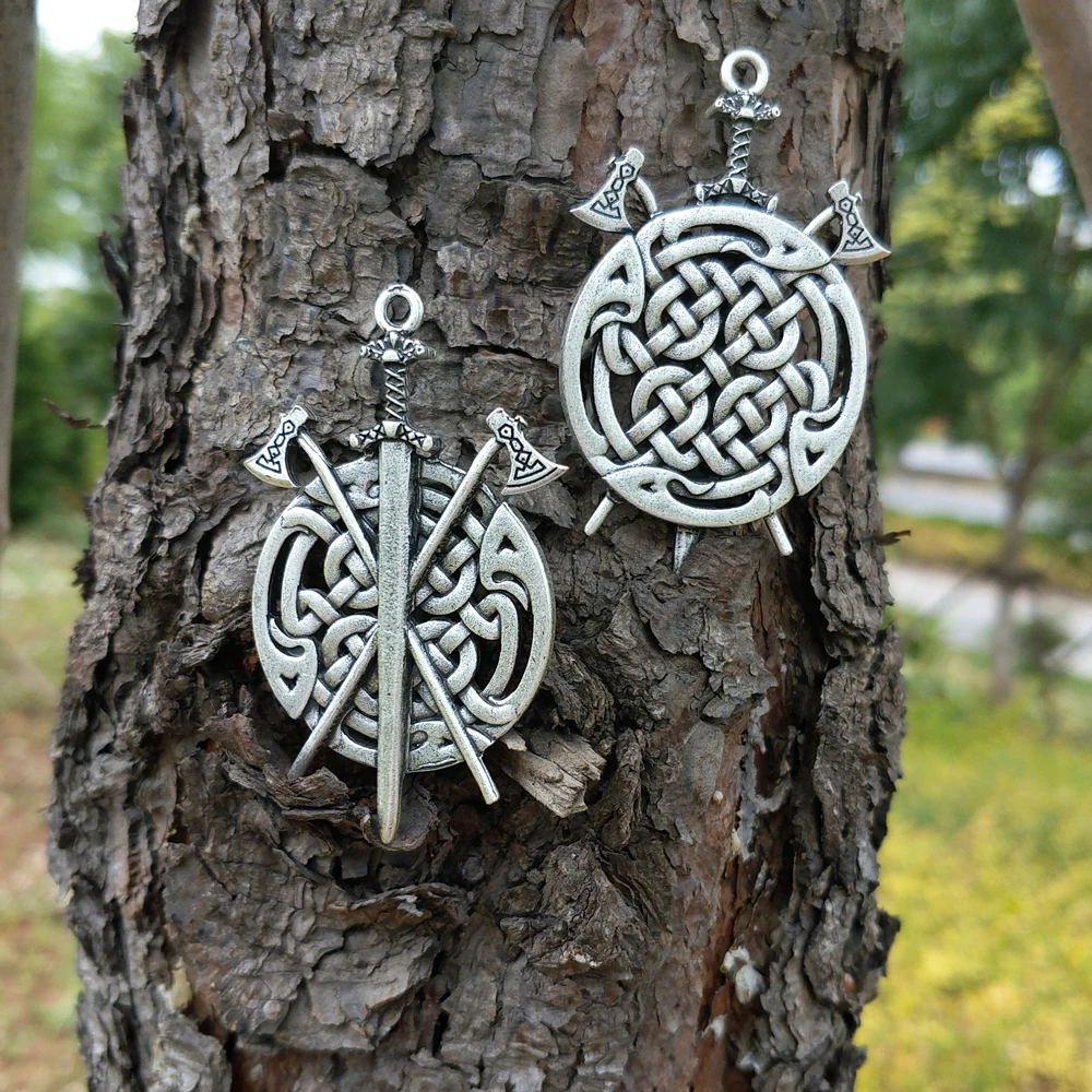 

LANGHONG 10pcs Viking Axe Necklace Norse Viking Sword and Axe Amulet Pendant Necklace Talisman Jewelry
