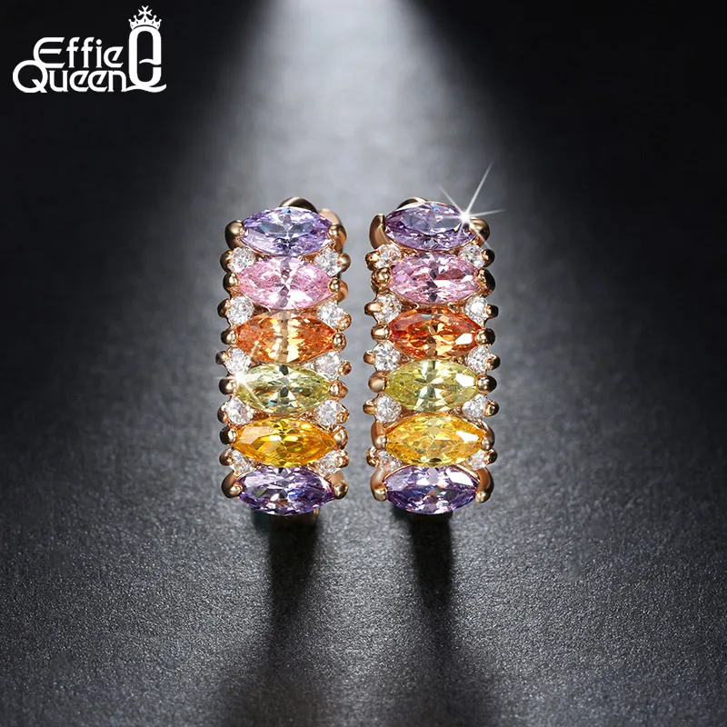 

Effie Queen 2019 New Summer Stud Earrings for Women Multi-color Cubic Zircon Top Sale Gold-color Earring Drop Shipping DDE17