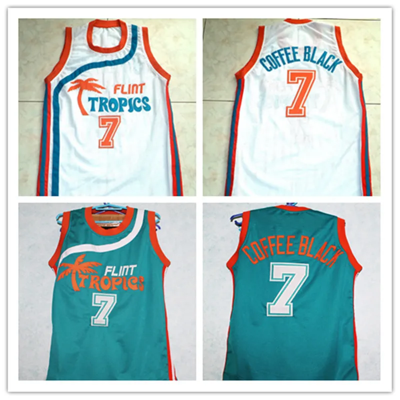 Coffee Black 7 Flint Tropics Semi Pro Movie Basketball Jersey,Stitched Coffee Black Jerseys