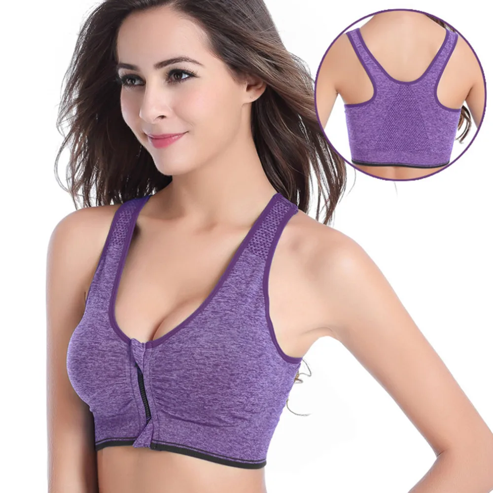 Для женщин Спорт Push Up Bra работает тренажерный зал, йога Фитнес Топы Тренировки бесшовные бюстгальтер на молнии стрейч груза падения