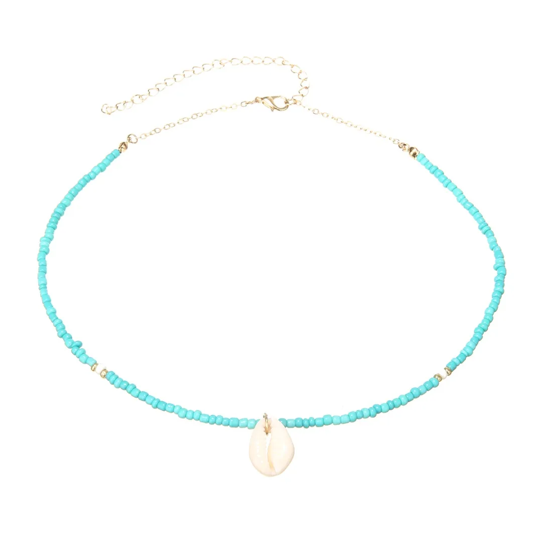 Fashion Natural Green Stone Beads Sea Conch Shell Short Chain For Women Charming Ocean Cowrie Metal Silver Gold Necklace Choker