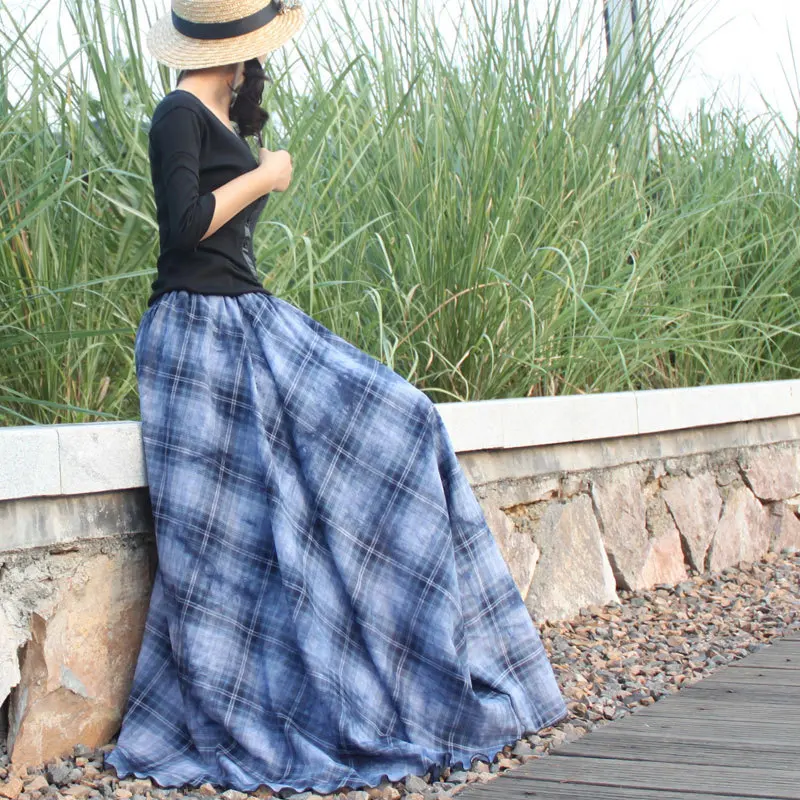 100% cotton comfortable and elegant tie dyed plaid long skirts. Light ...