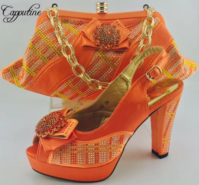 Capputine 2017 New Charming Italian font b Shoes b font And Matching Bags Set African Rhinestones