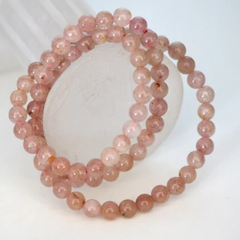 

Natural strawberry pink sunstone jades 6mm round beads multilayer bracelets original design free shipping jewelry 18inch B2895