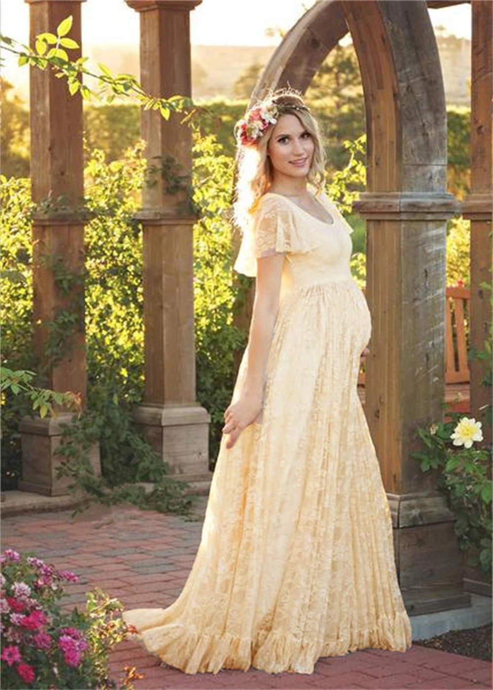 2018 Plus Size Maternity Dresses For Photo Shoot Fashion Lace Maxi Maternity Gown Dress Women Pregnancy Clothes Photography Prop (6)