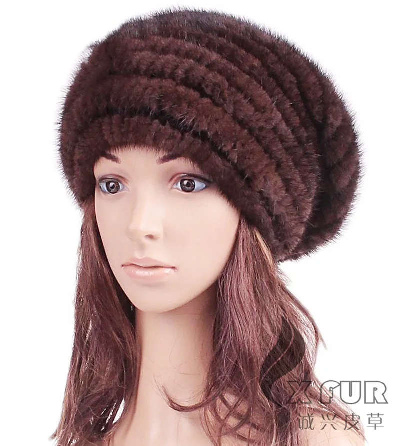

CX-C-127B Super Size And Quality Casual Genuine Mink Animal Knit Caps