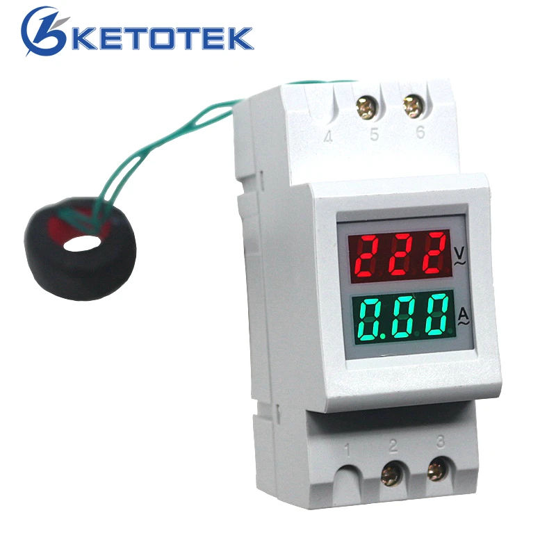 

Din Rail Digital 0-100.0A Ammeter Voltmeter LED Voltage Current Tester Volt Amp Meter Range AC 80-300V 200-450V