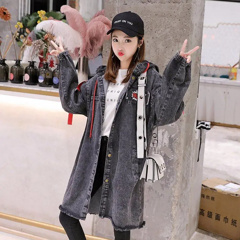 Длинная джинсовая куртка женские свободные весна 2019 корейский Harajuku стиль