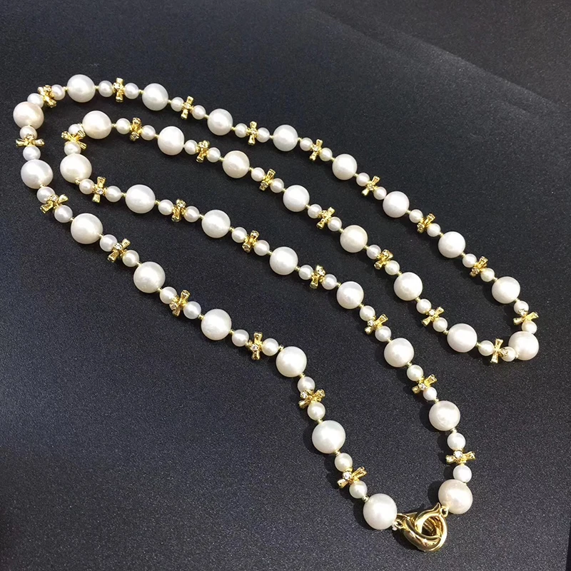 Sinya 14k gold filled Sweater chain Round Natural pearls strands long necklace for Women Girl Mum lover length 85cm dia  10-11mm (6)