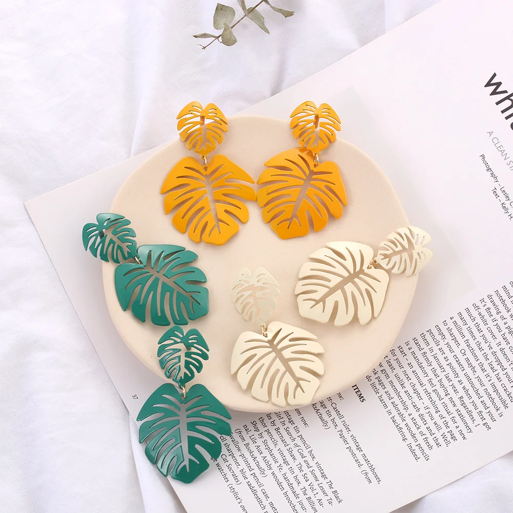 Boho пляжные летние женские модные кокосовые полые висячие серьги с пальмовыми