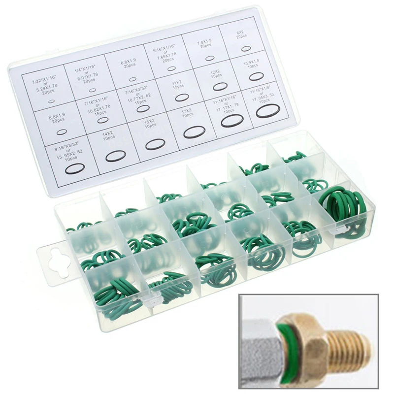 

270pcs/set 18 Sizes Green O-ring Seals Washer Assortment Kit Rubber Gasket Set with Box