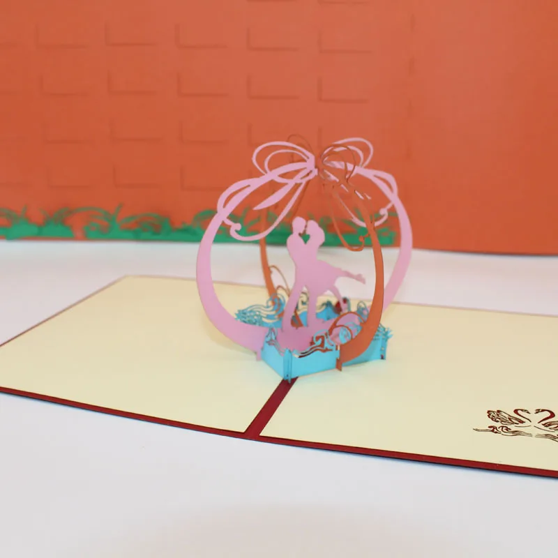  3D Handmade Wedding Engagement Swan Lake Lover Paper Invitation Greeting Cards PostCard Valentine's - 32840850580