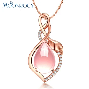 

MOONROCY Free Shipping Jewelry Rose Gold Color Ross Quartz Sweet Pink Opal Jewelry Necklace for Office Women Girls Gift Choker
