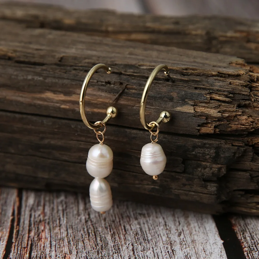 

2019 Trendy Korea Design Gold Geometric Irregular Circle Natural Imitation Pearl Drop Earrings For Women Gift Creative Jewelry