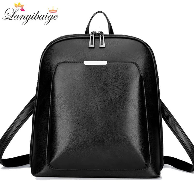  Vintage Women Backpack High Quality Leather School Bags For Girls Lady Simple Style Backpack Large  - 32947953940