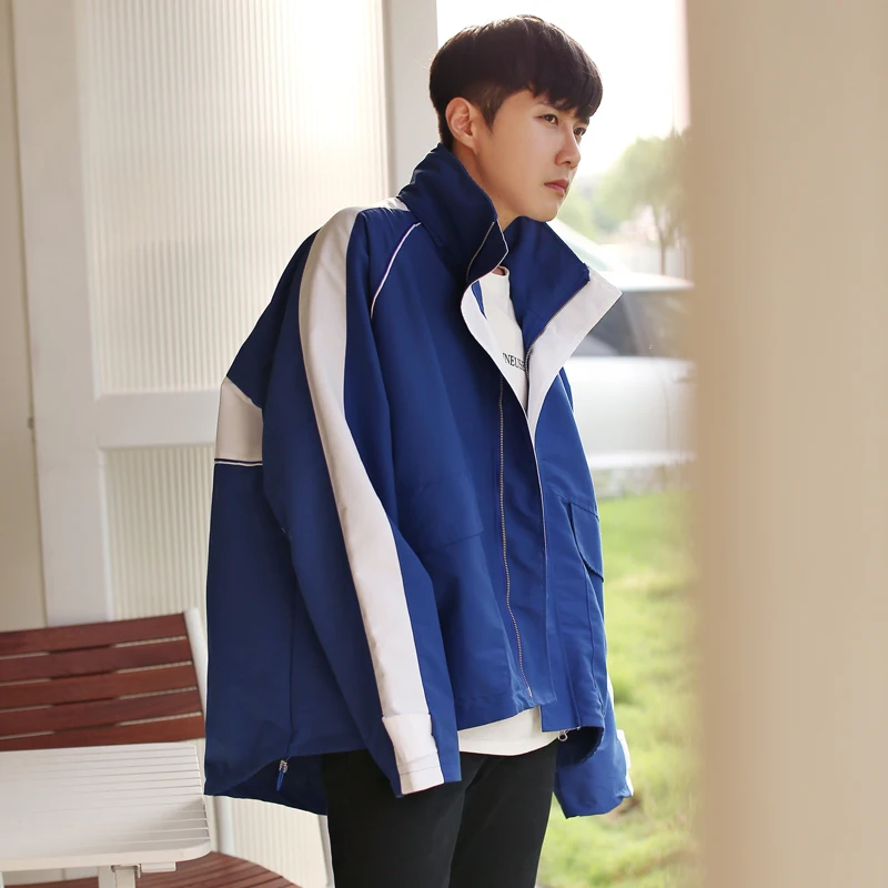 

Fashion Casual Men's Jacket New Spring And Autumn M-2XL Stand Collar Loose Top Jacket Blue Black Personality Youth Popular