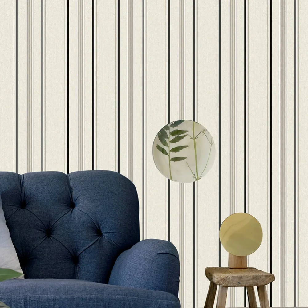 

HaokHome Modern striped Non-woven wallpaper 3d 0.53m x 10m Grey/Black Textured living room bedroom Kitchen Home Wall Decor