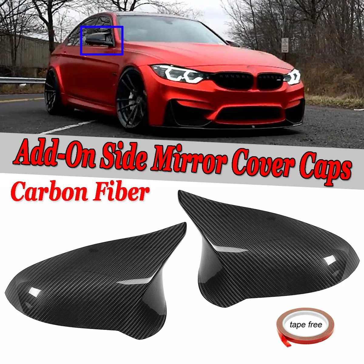 

Pair Real Carbon Fiber Car Add-On Rearview Side View Mirror Cover Caps For BMW F80 M3 F82 M4 2015-2018 For Left/ Right Hand Side