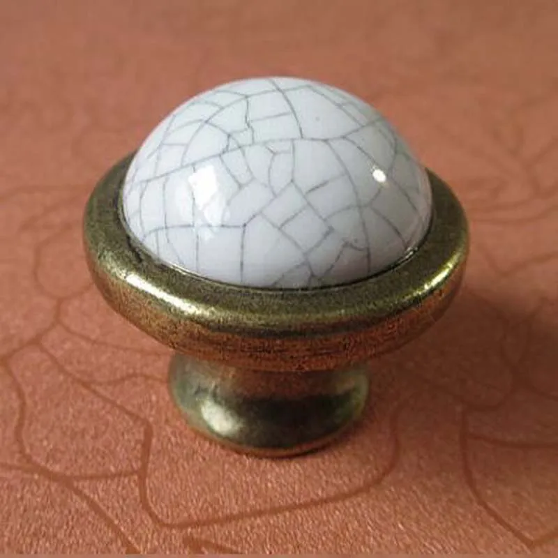 

Bronze drawer shoe cabinet knob pull antique brass kitchen cabinet handle crack white ceramic dresser cupboard door pull knob
