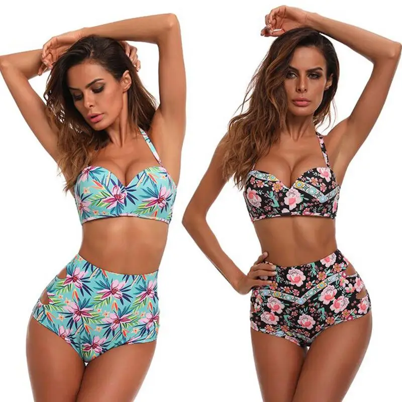 Sexy Floral printed bikini 2019 high waisted bikini halter Swimsuit Padded Swimwear Beach Swimsuit Brazilian bathing suit playa