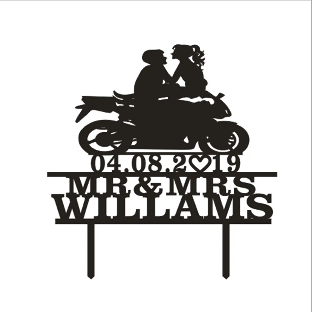 

Personalized Romantic Motorbike Wedding Cake Topper Customized Mr Mrs Cake Topper Wedding Engagement Cake Decoration Supplies