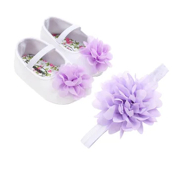 

Baby Girl Flower Shoes+1PC Hair Belt Toddler First Walkers Kid Shoes F4