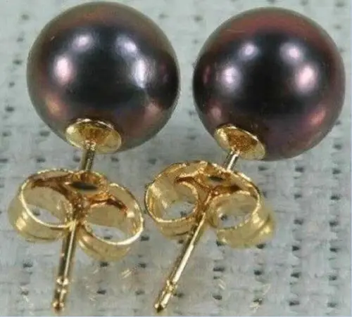 

Free Shipping >>>>NEW 14K SOLID GOLD MARKED 10-11 MM PERFECT ROUND TAHITIAN BLACK PEARL EARRING