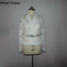 Белый/слоновая кость Кружева Свадебное Болеро палантины пиджак Люкс с Съемный бисера пояса мыс с длинным рукавом Болеро Для женщин Mingli Tengda шаль