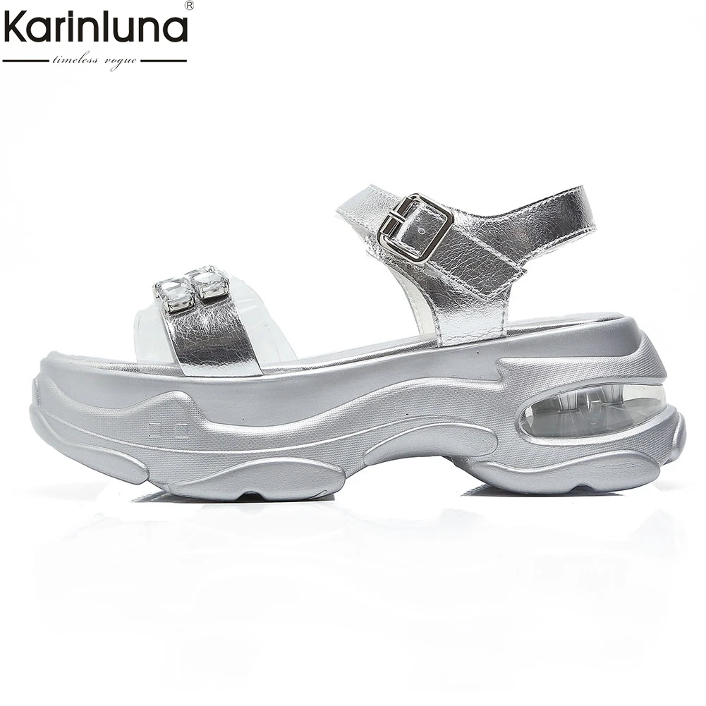 

Women Shoes 34-41 Genuine Leather Flat Platform Crystal Fashion leisure comfortable Sandals woman 2019 Summer Shoes Woman