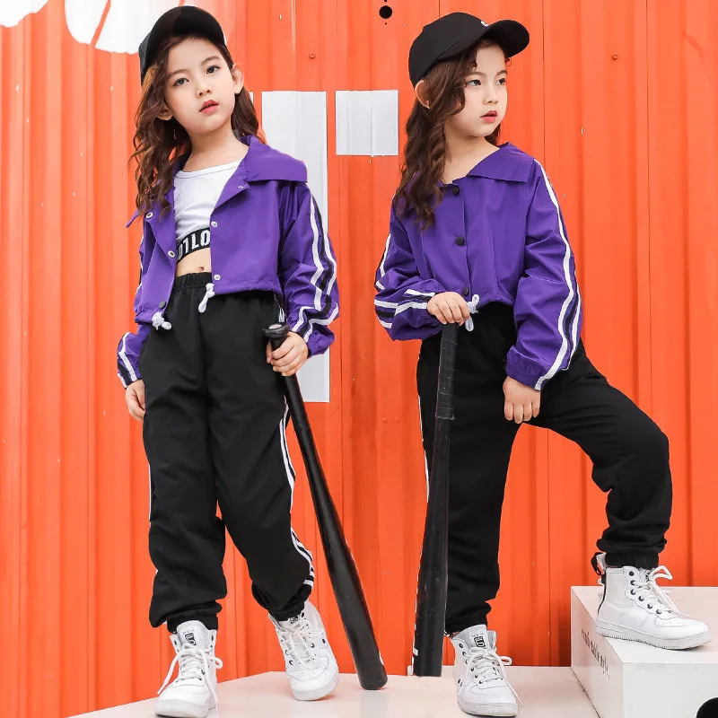 

Girls Jazz Dance Suit Korean Coloured Jacket Fashion Hip-hop Dancwwear Long Sleeve Street Dance Children's Day Performance