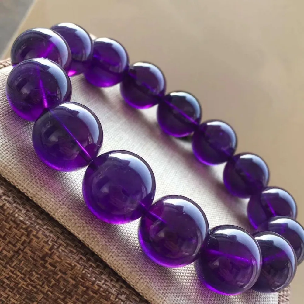 Bracelet de Perles Rondes en Clip de Quartz Violet Naturel, 10/12/14/16mm, pour Homme et Femme, AAA