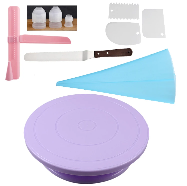 

10Pcs/set Food Grade Cake Turntable Rotating Cake Stand Plastic Dough Knife Fondant Pizza Turntables Cake Decorating Tools