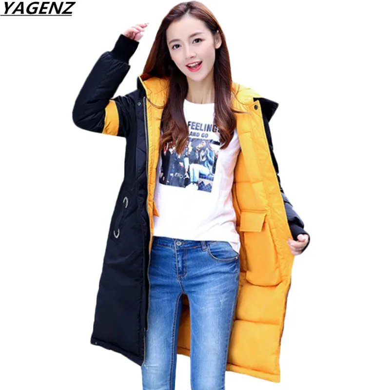

Women Coats 2018 New Winter Cotton Jacket Thick Warm Medium Long Outerwear Loose Hooded Sided Wear Women Clothing YAGENZ K721