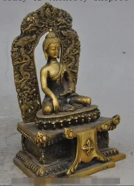

S3793 7" Tibet Buddhism fane bronze dragon sakyamuni Shakyamuni Amitabha buddha statue