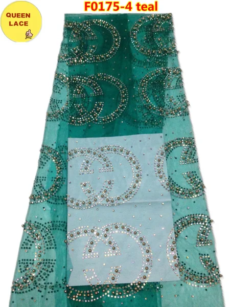 Африканские кружевные платья кружевной французский фатин нигерийское кружево кружевной ткани с камнями - Цвет: teal