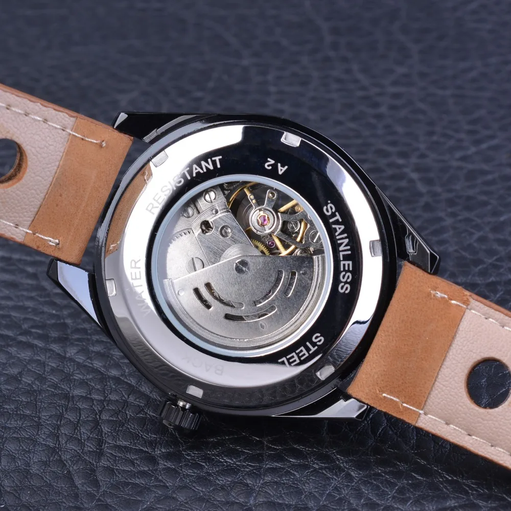 Forsining Watch + Bracelet Set Combination Casual Sport Genuine Leather Army Military Automatic Men Wrist Watches Skeleton Clock