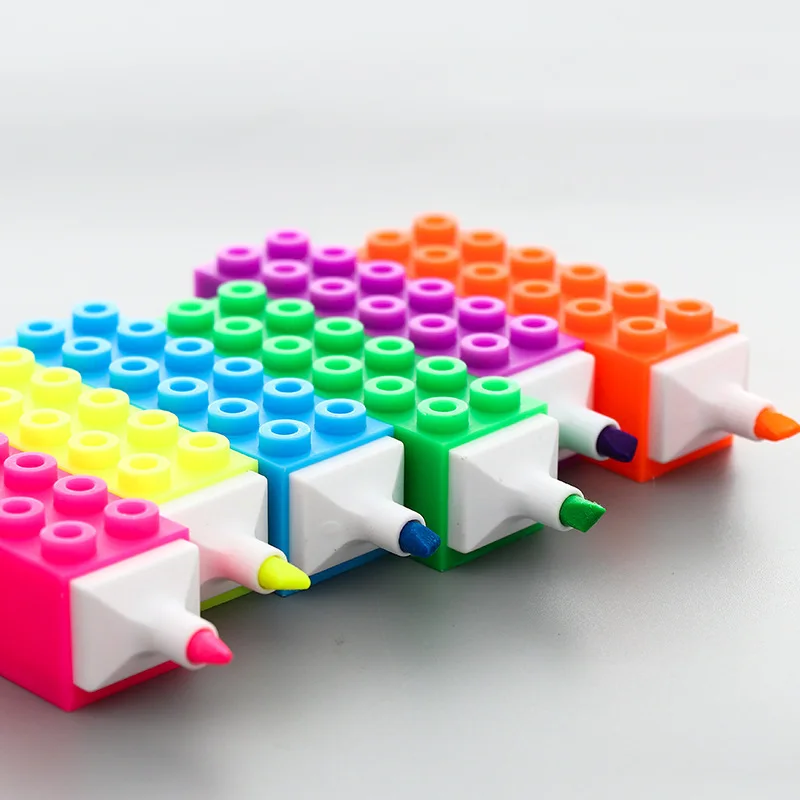

Marker pen rainbow color creative stationery building blocks highlighter children's puzzle square shape key line large capacity