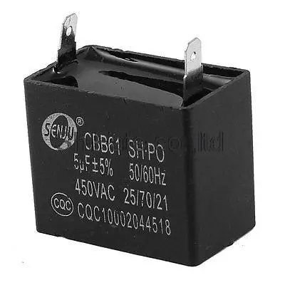 

AC 450V 5uF 50/60Hz 2 Terminal Rectangle Motor Running Capacitor CBB61
