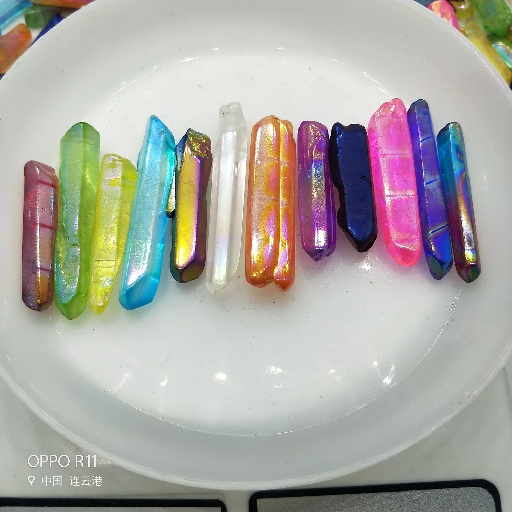 12 pcs Angel Aura Titanium Quartz Crystal Wand Point Natural Raw Healing Mineral | Дом и сад